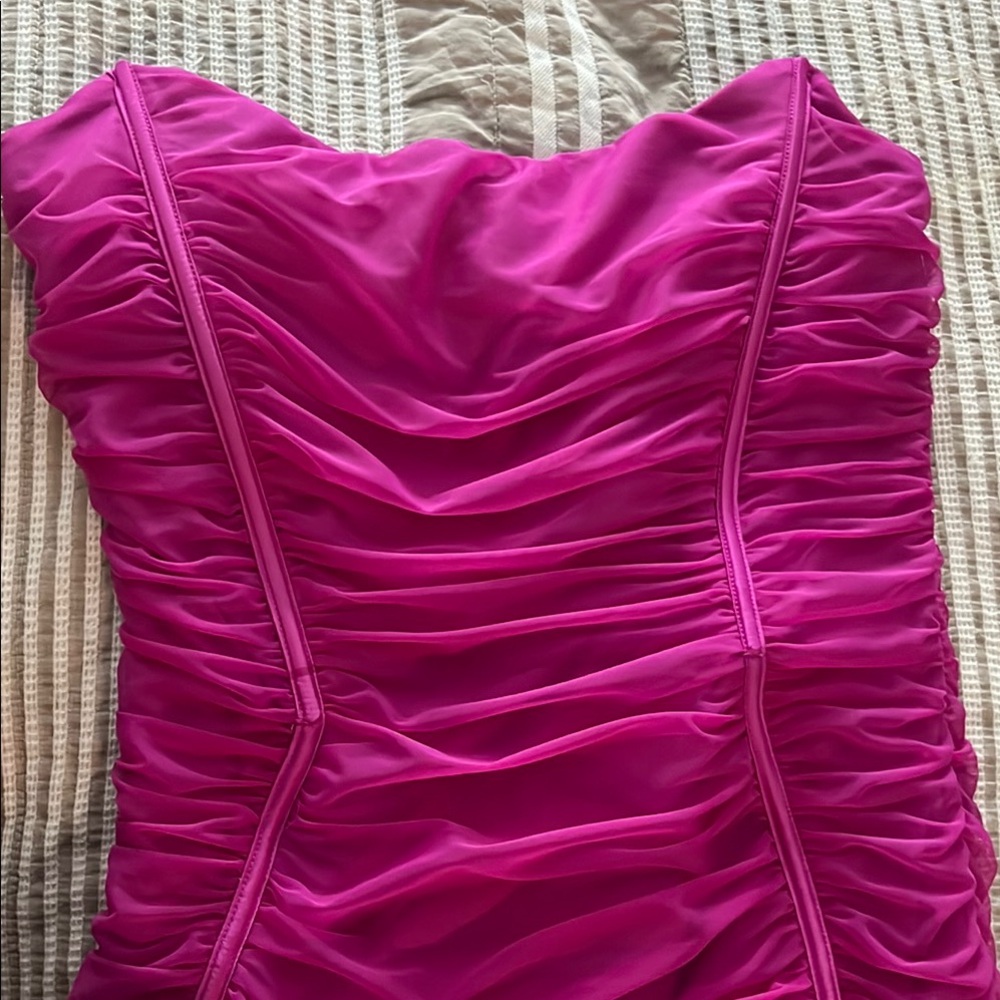 Fashion Nova Pink Midi Dress with Ruched Details